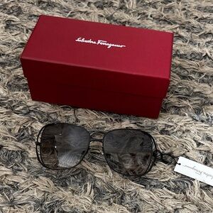 Salvatore Ferragamo Black Aviator Sunglasses